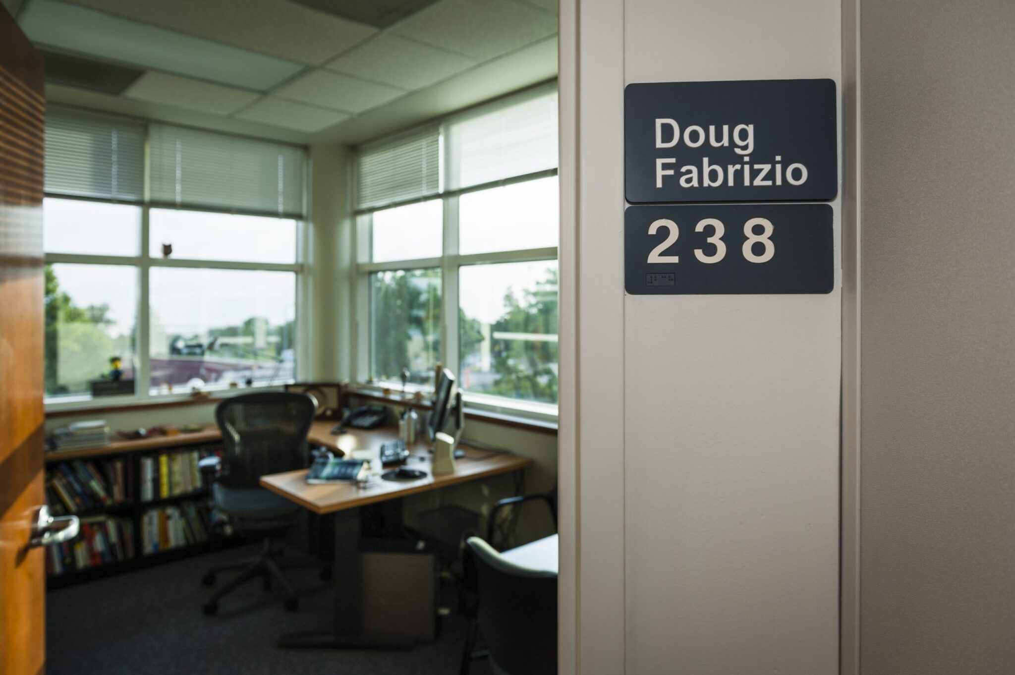 The office number of radio personality Doug Fabrizio reads 238.