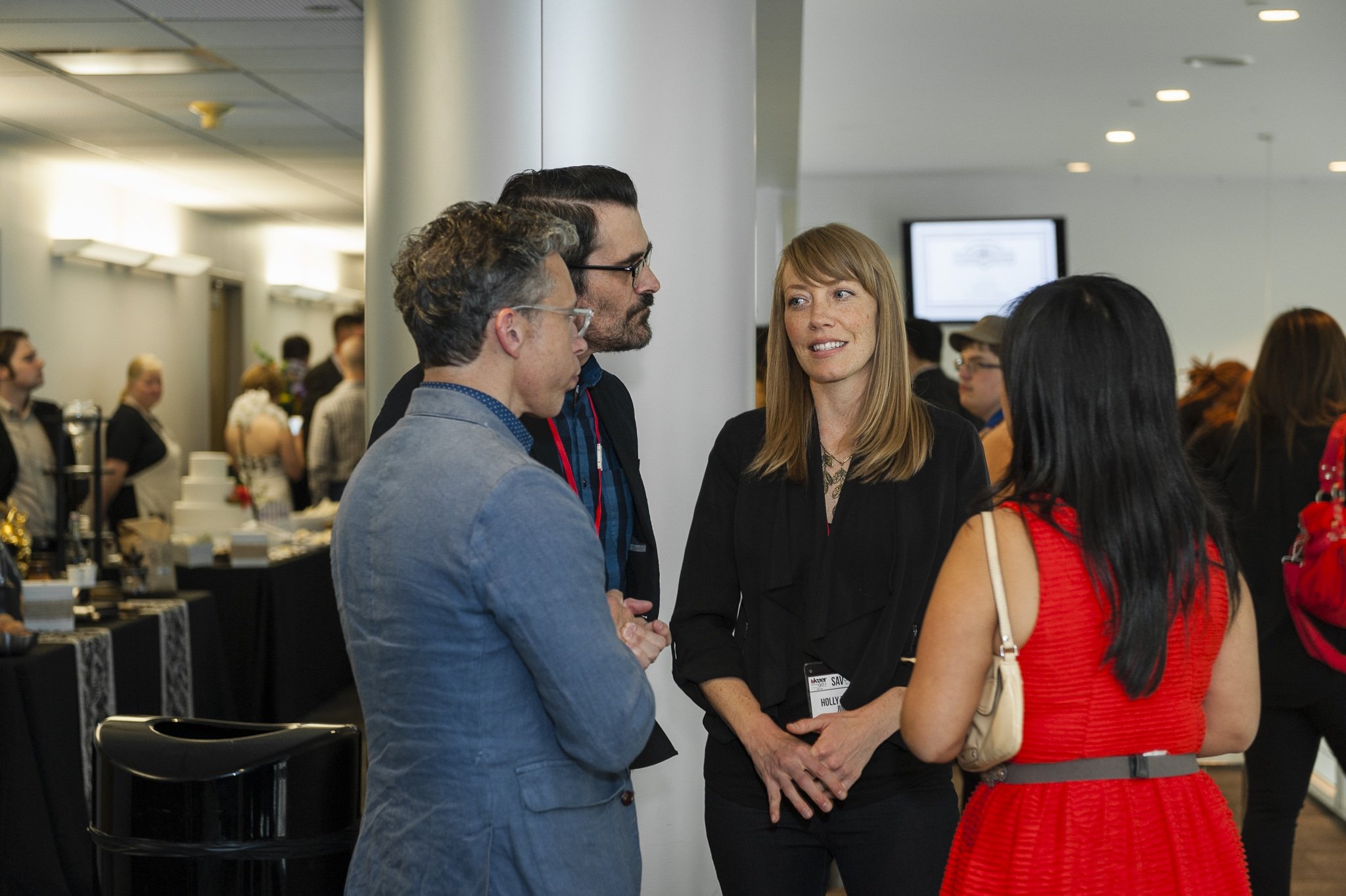 Celebrity judges included Ty Burrell ("Phil Dunphy" on television's Modern Family) and his chef wife Holly Burrell along with Radio West's Doug Fabrizio and food nerd Vanessa Chang shown here discussing food at the event.