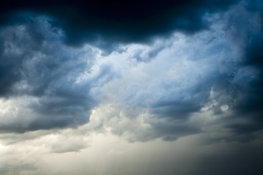 Intensely blue and gray storm clouds.