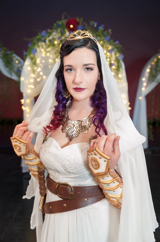 The bride wore a Paladin costume.