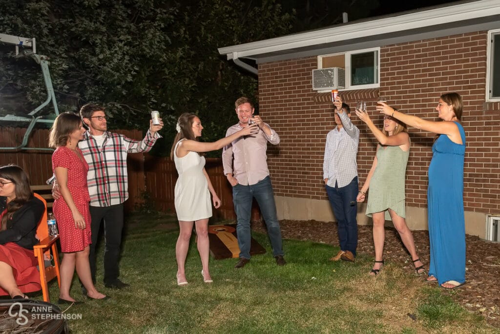 Everyone raises a glass of cheer