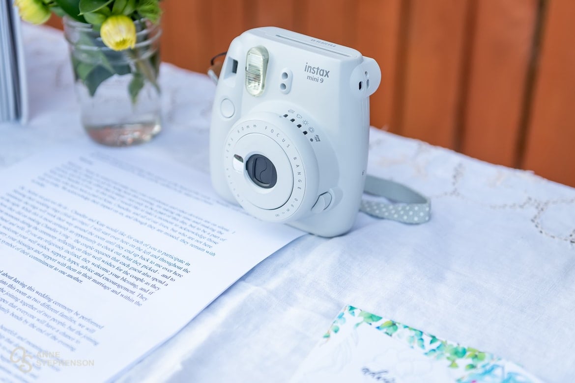 Instax mini 9 camera for the guests to take photographs at the backyard wedding party celebration.