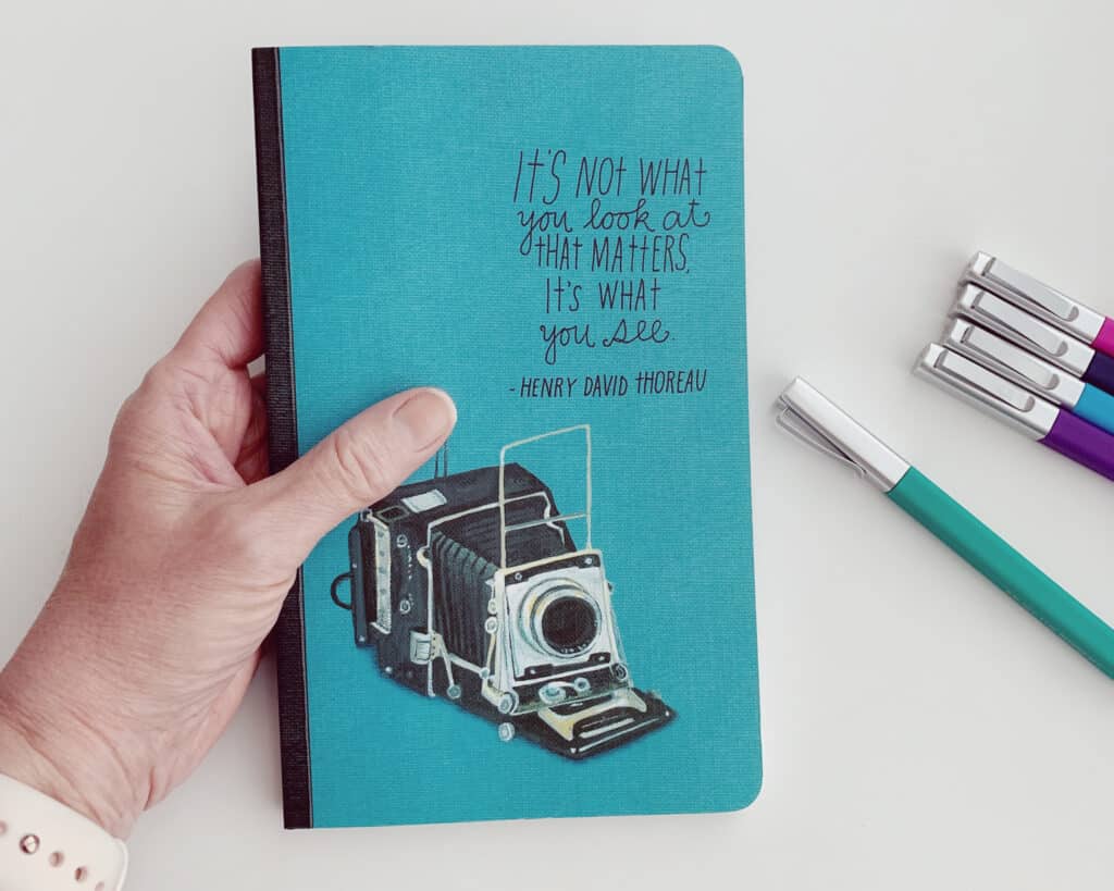 Photographers journals and notebooks often contain retro camera styles and inspirational quotes.
