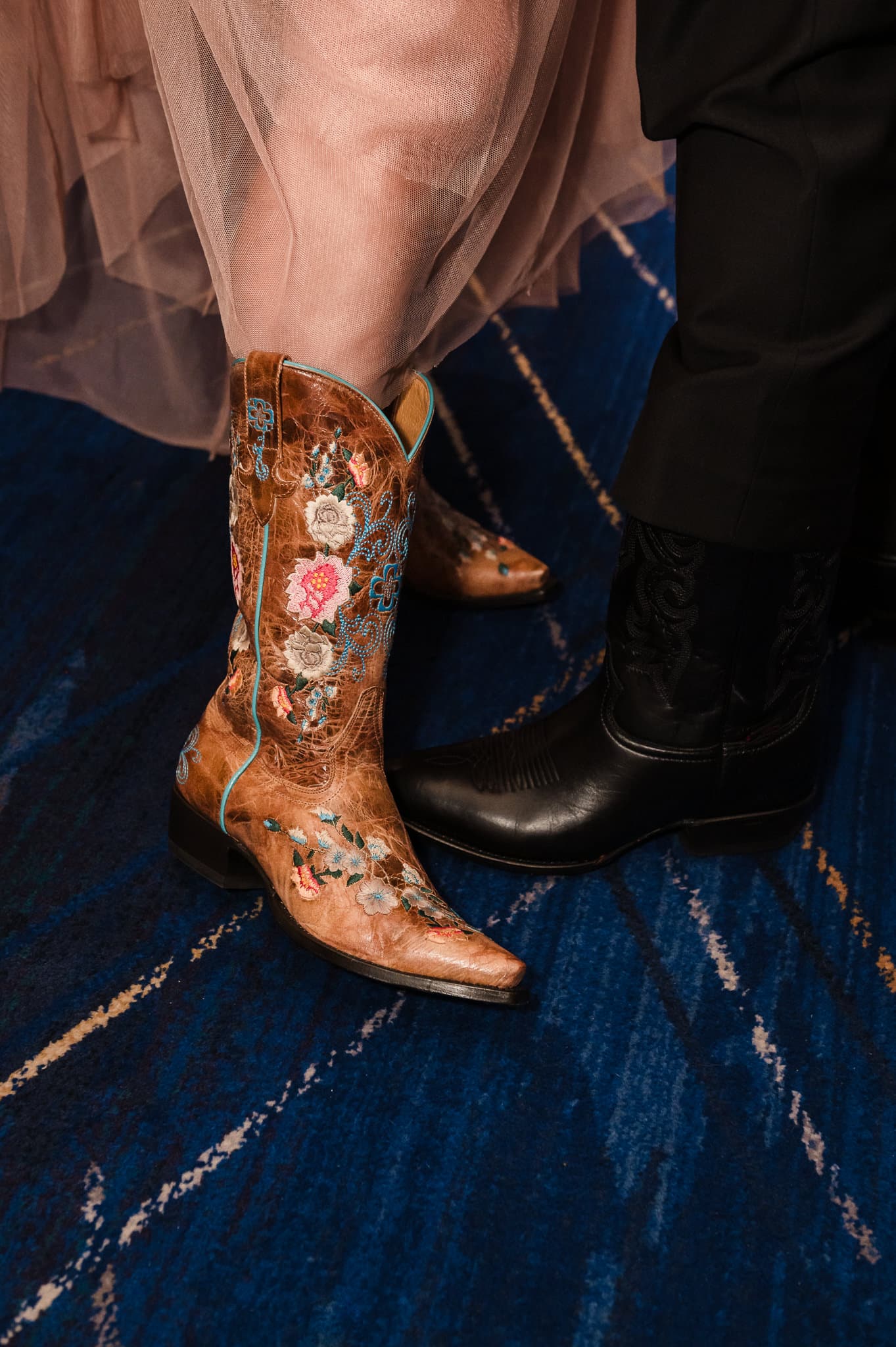 Close up of an embellished cowgirl boot.