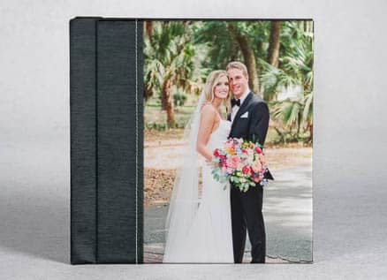 Side view of a stitched photo cover album.