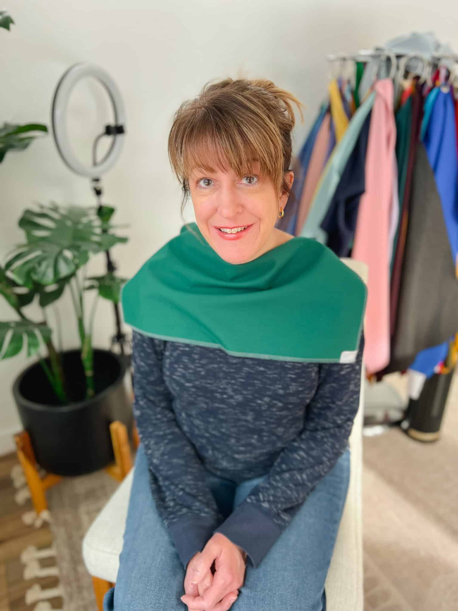 color analysis for wedding and portrait photography starts with a professional consultation and draping like the green fabric shown here.